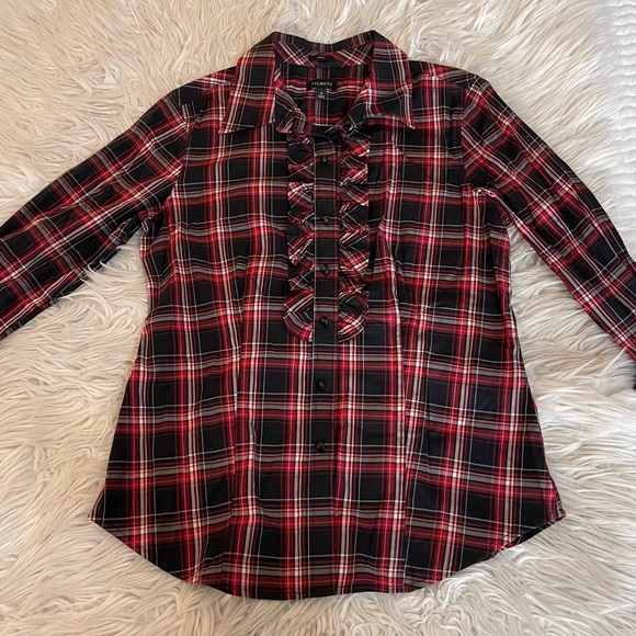 Talbots Plaid Blouse & Black Formal Skirt - Picture 2 of 16